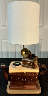 World Bazaar Record Player Teapot Vintage Lamp