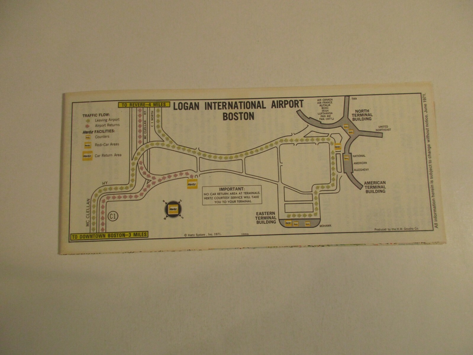 Vintage 1971 Hertz Car Rental Boston Massachusetts City Travel Road Map