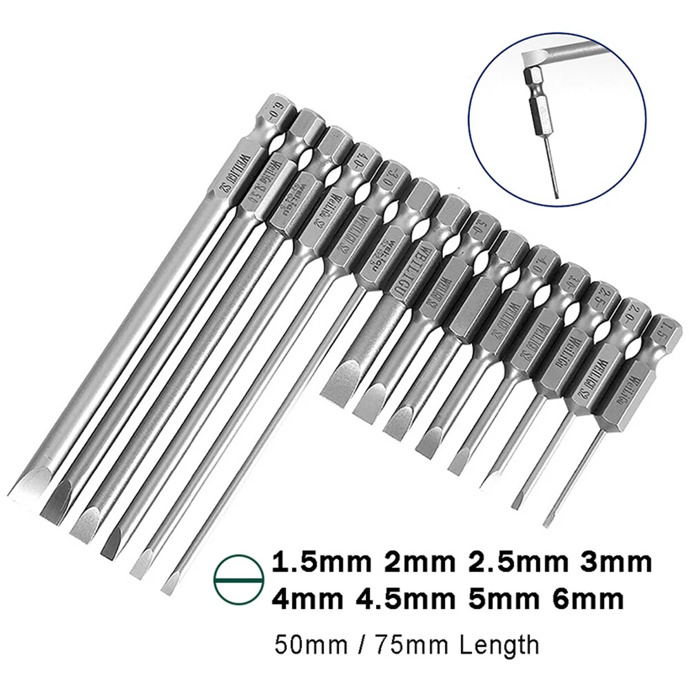 50mm 75mm Slotted Bits 1.5 6mm Screwdriver Bit Electric Drill Screw Remover Tool