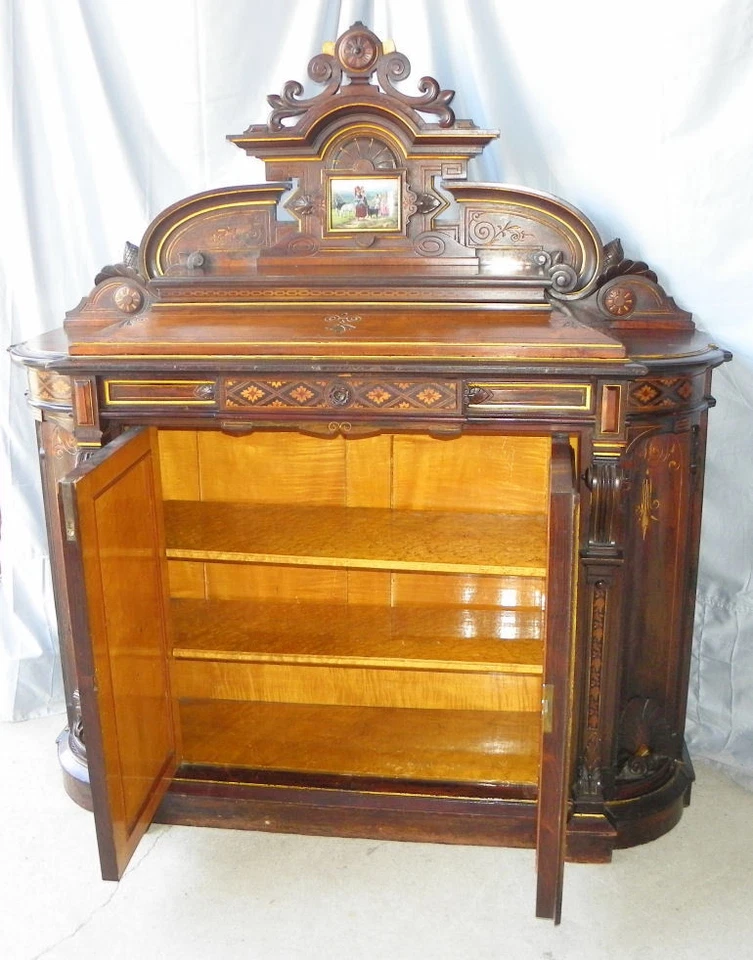 Antigua credenza victoriana de palo de rosa - renacimiento renacentista - mármol - elegante Foto 3 de 4