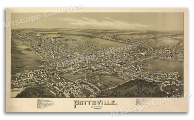 1889 Pottsville Pennsylvania Vintage Old Panoramic City Map - 24x42