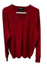Ralph Lauren Polo Golf Men s Size L Red V-Neck Sweater Long Sleeve 100 Cotton