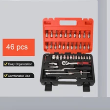 46pcs 1/4" Drive Socket Ratchet Wrench Set, Car Repair Socket Wrench