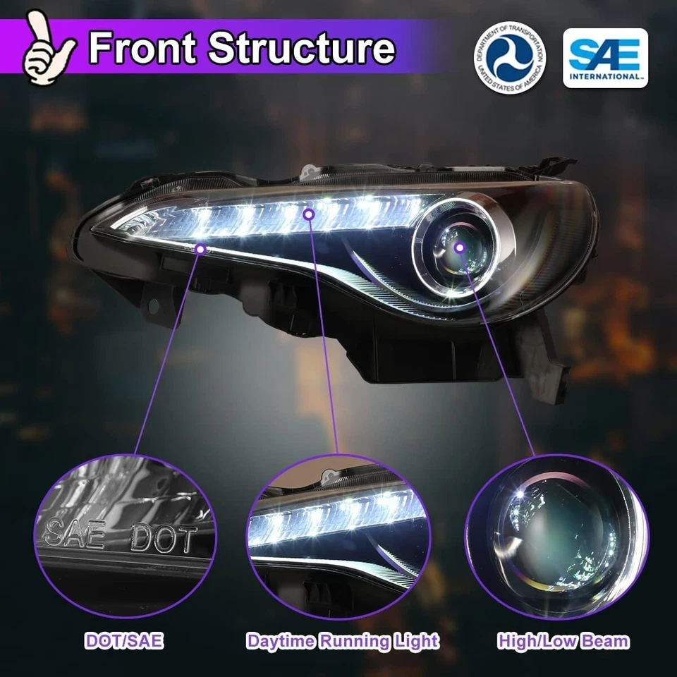 Black LED Projector Headlights For 2013-2016 Subaru BRZ /Scion FR-S /Toyota 86 — 第 2/4 张图片