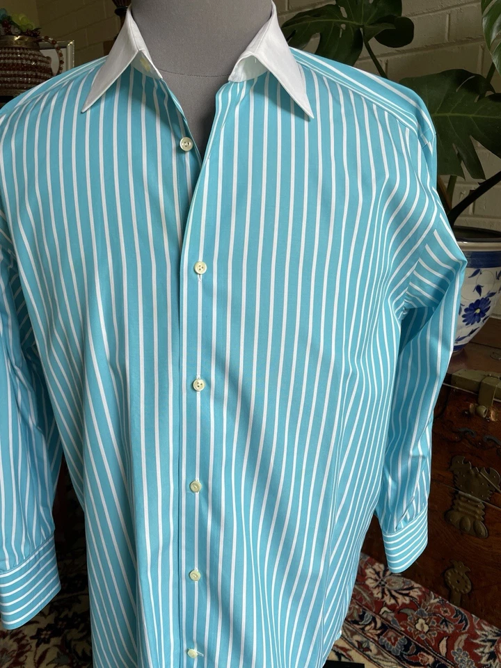 Camisa de vestir Van Laack Royal para hombre talla XL azul turquesa clásica con botones 44 Foto 4 de 4
