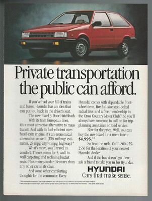 1987 HYUNDAI EXCEL advertisement, Hyundai Excel print ad, 3-door hatchback