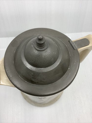Antique Large Knowles Taylor Knowles Hand Painted Pitcher Coffee Pot Pewter Lid - Picture 10 of 12