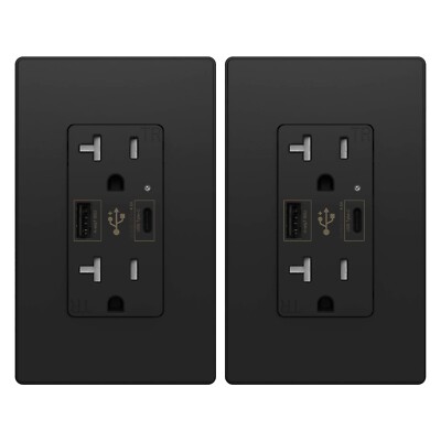 4.8A USB C Outlet UL Dual High Speed, Receptacle 20 Amp,125 Volt,Black,2Pack