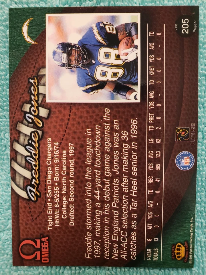 1998 PACIFIC OMEGA FREDDIE JONES #205 SAN DIEGO CHARGERS  - Image 3 of 4