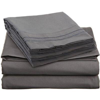 Royal Collection 1900 Split King Sheet Set – 5pc Bamboo Quality, Deep Pocket, Wrinkle & Shrink Free (Grey)