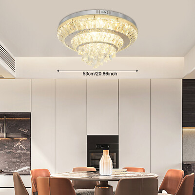 Crystal Ceiling Light Flush Mount Ceiling Lighting Remote LED Chandelier  Fixture - Main Image