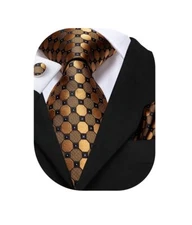 Mens Tie Set Solid Paisley Silk Striped Necktie for Men with Cufflinks Tie an...