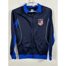 USA Track Jacket Full Zip Patriotic American Flag Patriotic Blue Mens Small