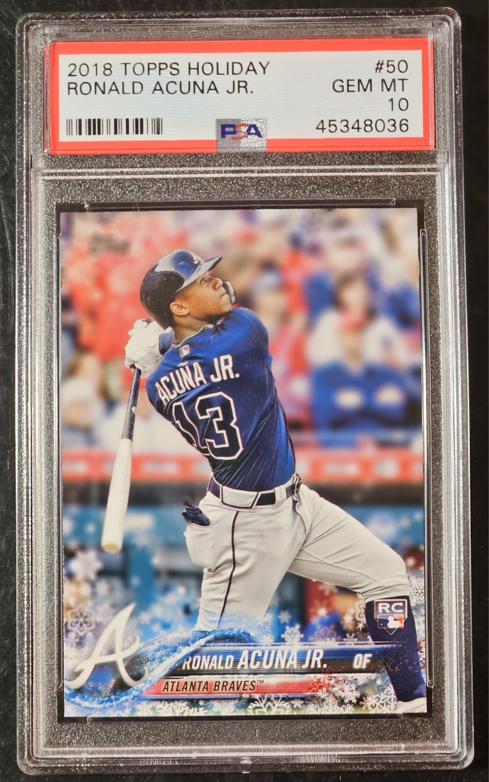 2018 Topps Holiday Ronald Acuna Jr. Rookie PSA 10 Gem Mint RC view 1