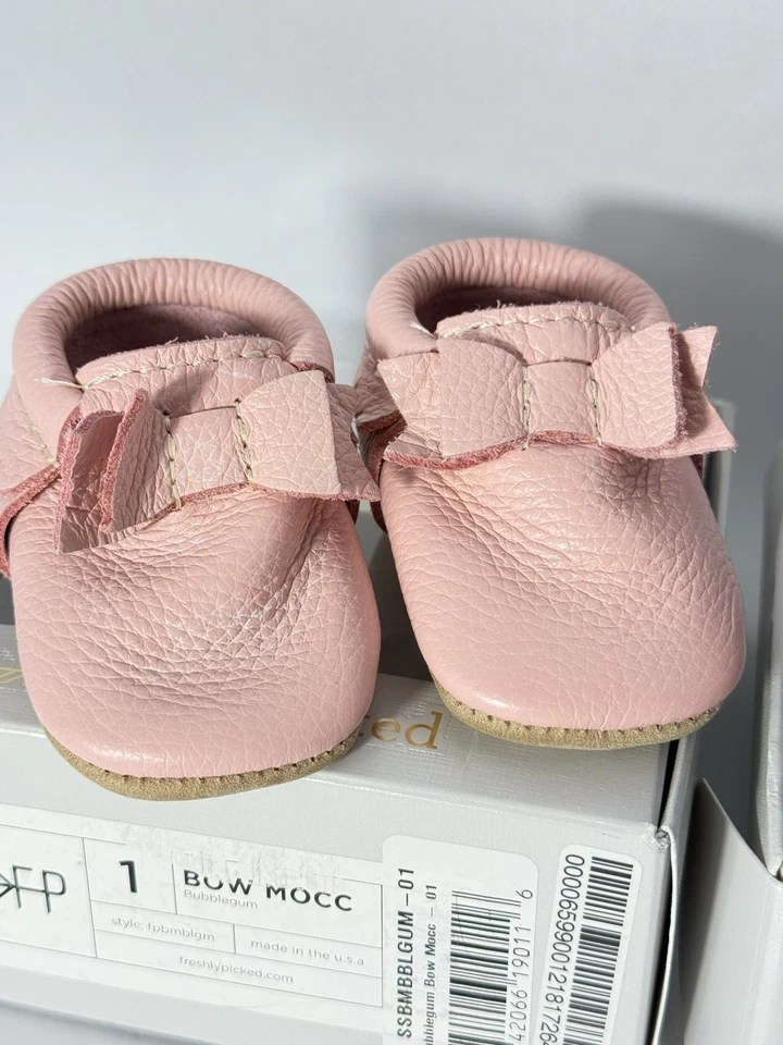 Лот из 2 пар свежесобранных кожаных мокасин детский размер 1 розовый жевательная резинка якорь - Изображение 3 из 4