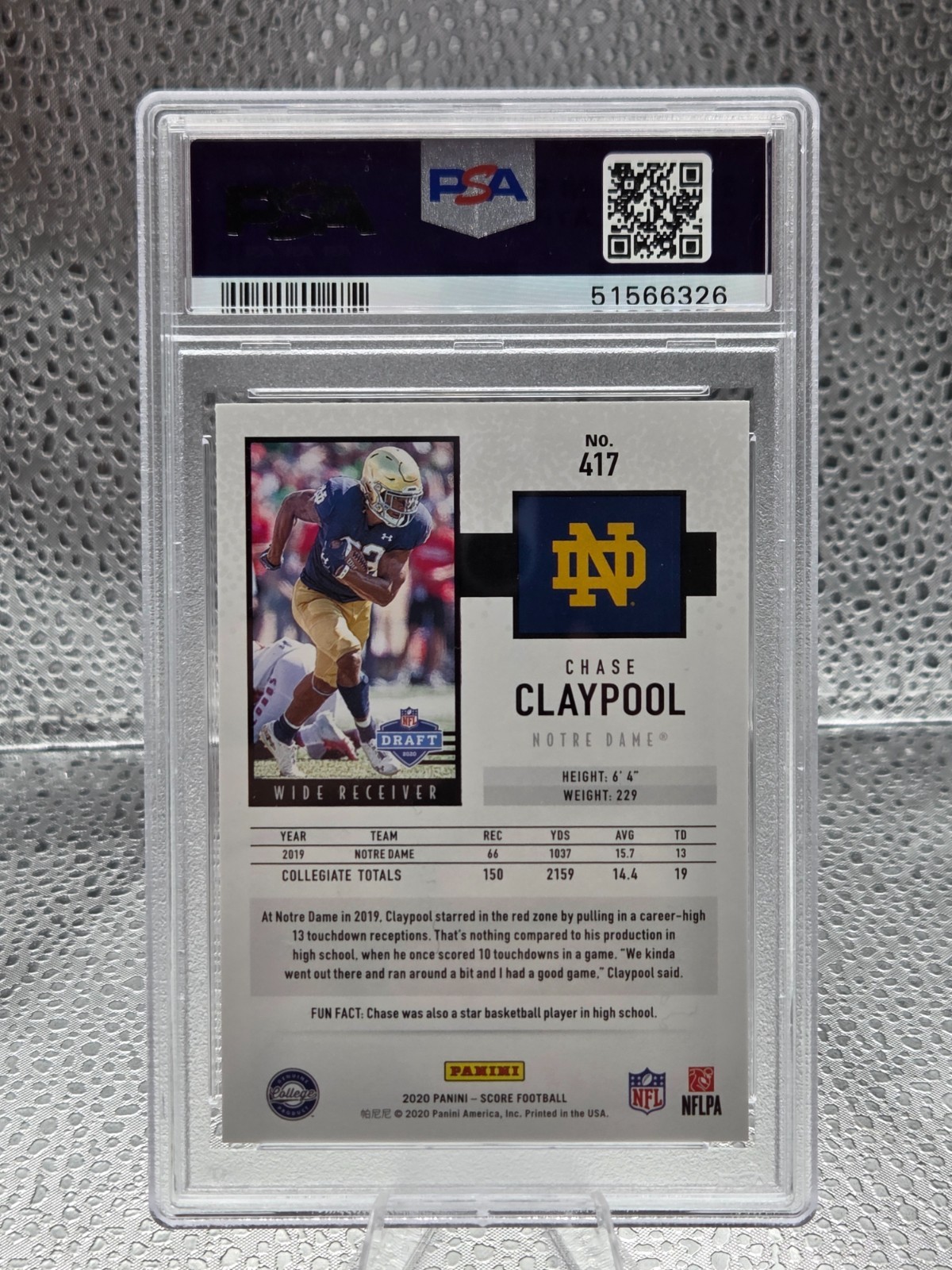 2020 Score CHASE CLAYPOOL Rookie RC Football Card PSA 10 GEM MINT view 2