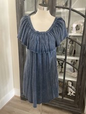 NWT Umgee Faux Blue Denim Soft Comfy Dress Women Sz M Ruffle Off Shoulder