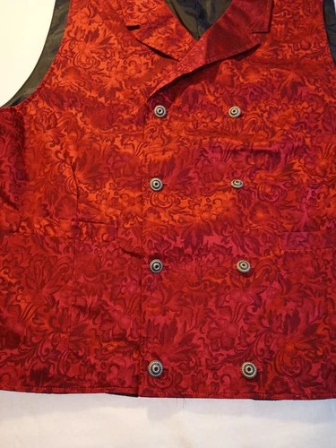 Wah Maker Vintage Red Brocade Vest Made in USA Medium image 8