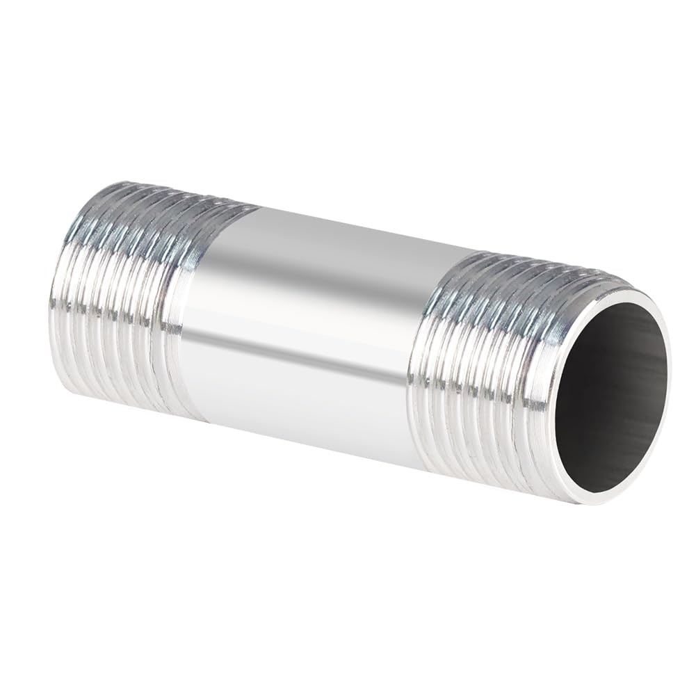 Quickun 304 Stainless Steel Nipple Pipe Fitting, 1" NPT x Male, Silver