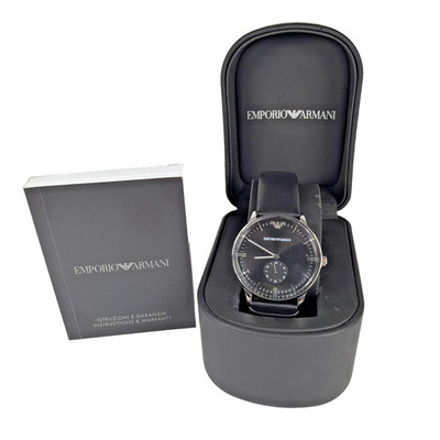 Emporio Armani AR0382 Men's Stainless Steel Quartz Watch with Leather Strap