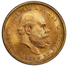 Netherlands - 1877 Willem III 10 Gulden - PCGS MS65 - SUPERB COLOR & QUALITY!