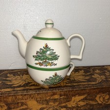 Spode Christmas Tree "Tea For One" Teapot w/Lid Cup Christmas Tree Cheer
