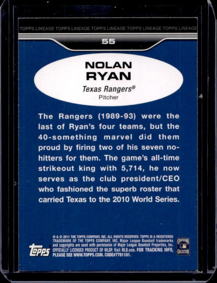 2011 Topps Lineage Nolan Ryan Diamond Anniversary Platinum Refractor #55 Rangers - Image 2 of 2