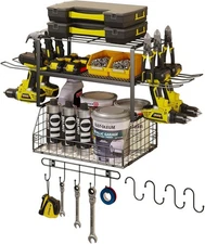 Power Tool Organizer Wall Mount - Drill Holder Wall Mount with Wire Baskets Tool