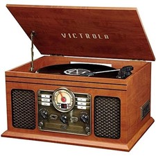 6-in-1 Bluetooth Record Player with Built-in Speakers, 3-Speed Turntable, CD