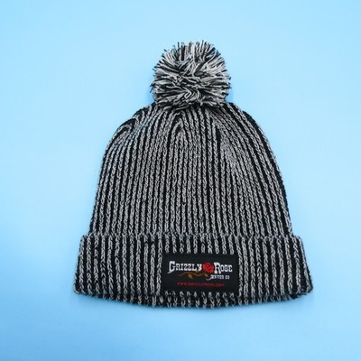 Ouray Beanie Hat Unisex One Size Grizzly Rose Denver CO Black Grey Pom Pom Knit
