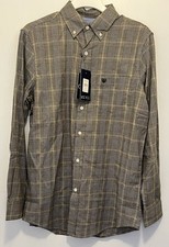 Chaps Men's S Latte Brown Plaid Dress Shirt Classic Fit Stretch NWT