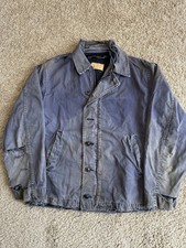 Vintage USN 1960s N-4 N4 Navy Blue Deck Jacket Sz 38 Thrashed Faded General Zip