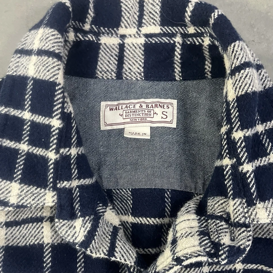 Camisa Wallace & Barnes Azul Marino Blanco Rayas Franela Abotonada Talla Pequeña Foto 2 de 4