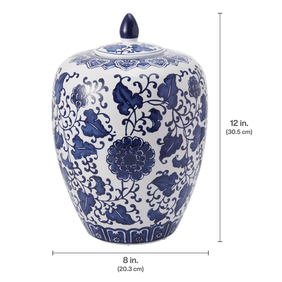 Mikasa Inch Blue and White Floral Ceramic Canister with Lid 5248977 - Image 3 of 4