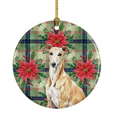 Fawn Greyhound Christmas Poinsettas Ceramic Ornament WDK8664CO1