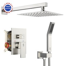 Shower Faucet Set 10 Inch Square Rain Head Handheld Spray Wall Mount RISE Nickel