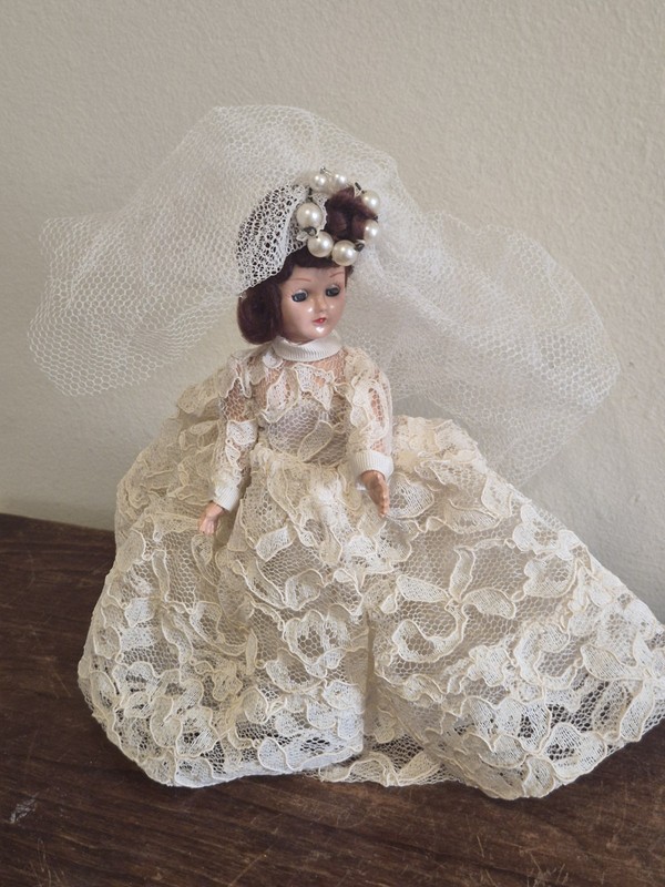 1950s Vintage Bride Doll 9 Inch Doll Red Hair Sleepy Eyes Vintage Doll Wedding