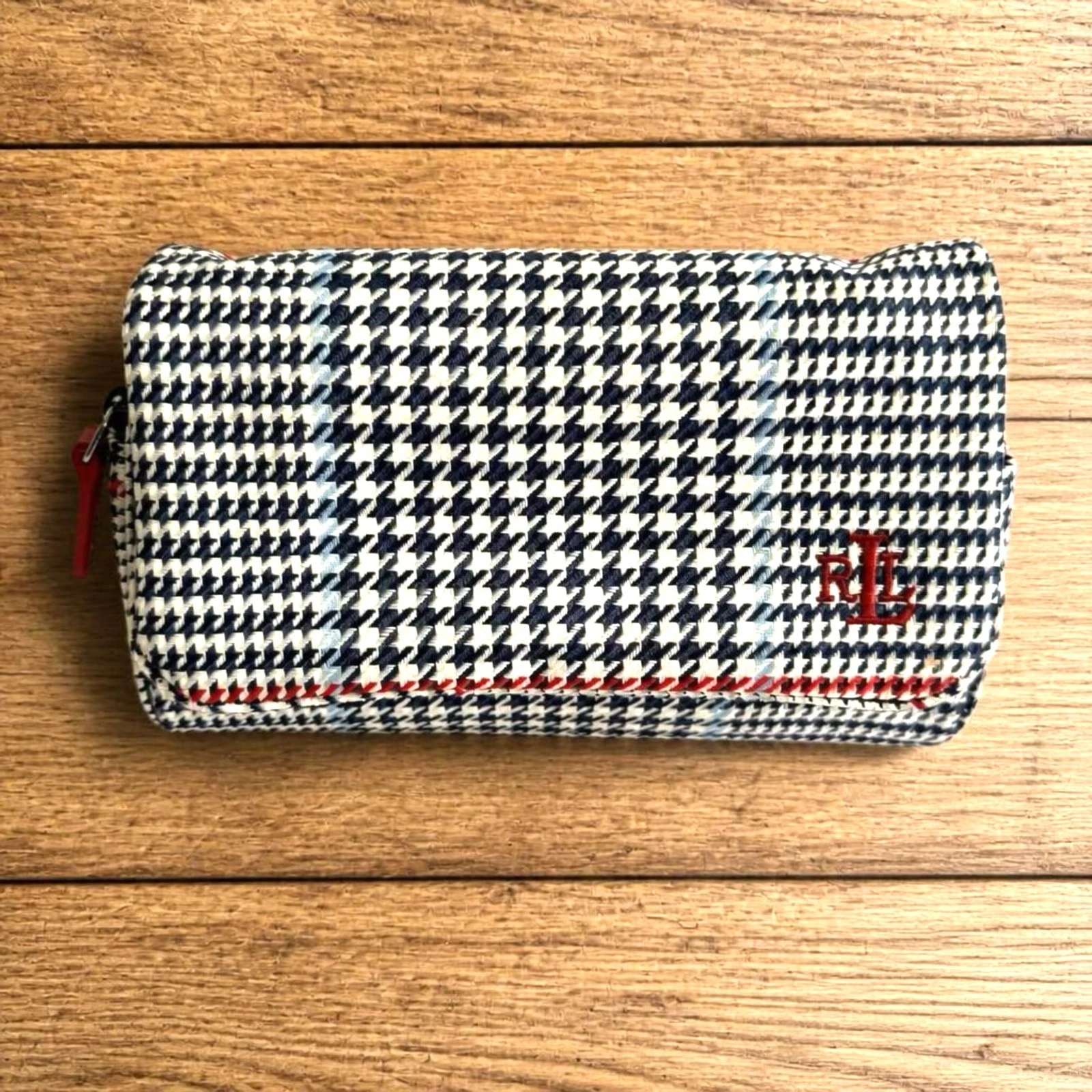 Lauren Ralph Lauren Houndstooth Plaid Cosmetic Pouch Preppy Travel Makeup Bag