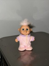 Russ Baby Troll Doll Pink Footed Pajamas Back Flap Pink Hair Blue Eyes Vintage