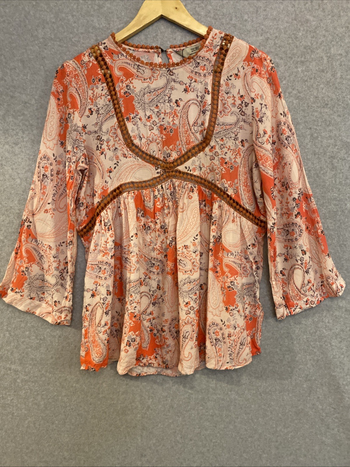 ZURI Bangladesh Ethical Clothing Paisley Lace Embroidery Shift Blouse Sz XL