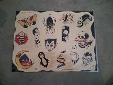 Vintage Unknown Artist Tattoo Flash Sheet Direct From Old Tattoo Shop Wall