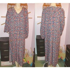 Natural Life Midi Dress Size XL Puff Sleeves Floral Peasant Feminine Cottagecore