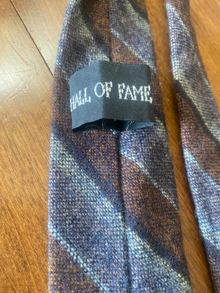 Corbata Vintage 100% Lana Salón de la Fama 3" Ajustada Rep Rayas Gris Marrón Foto 3 de 4