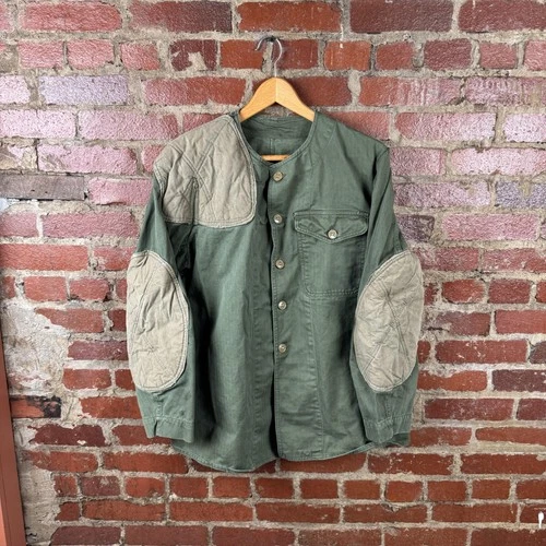 Vintage USMC Shooting Jacket Mens Large Green Herringbone Twill Patches WWII 40s