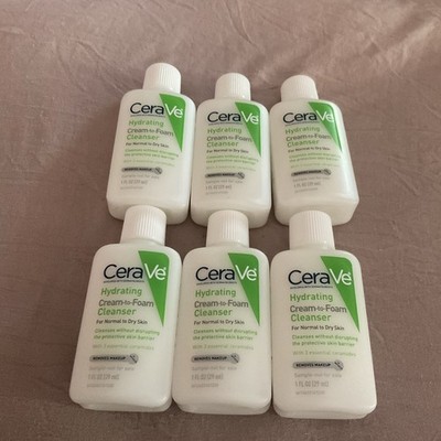 Cerave Hydrating Cream-To-Foam Facial Cleanser 1oz Travel Size 6 pk TSA approved