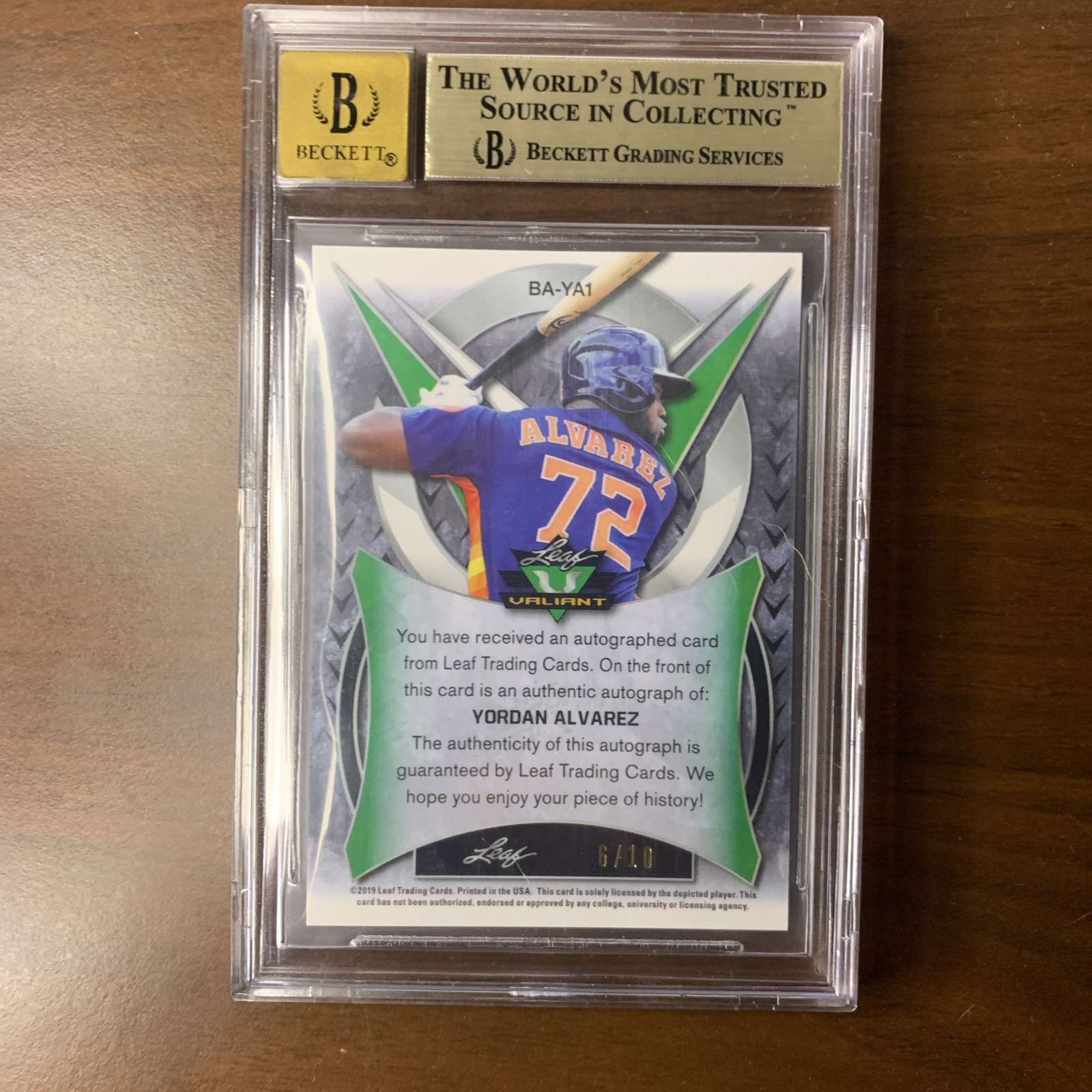 2019 Leaf Valiant Yordan Alvarez Rookie Auto Gold Refractor /10 BCG 9.5MVP pop1! view 2