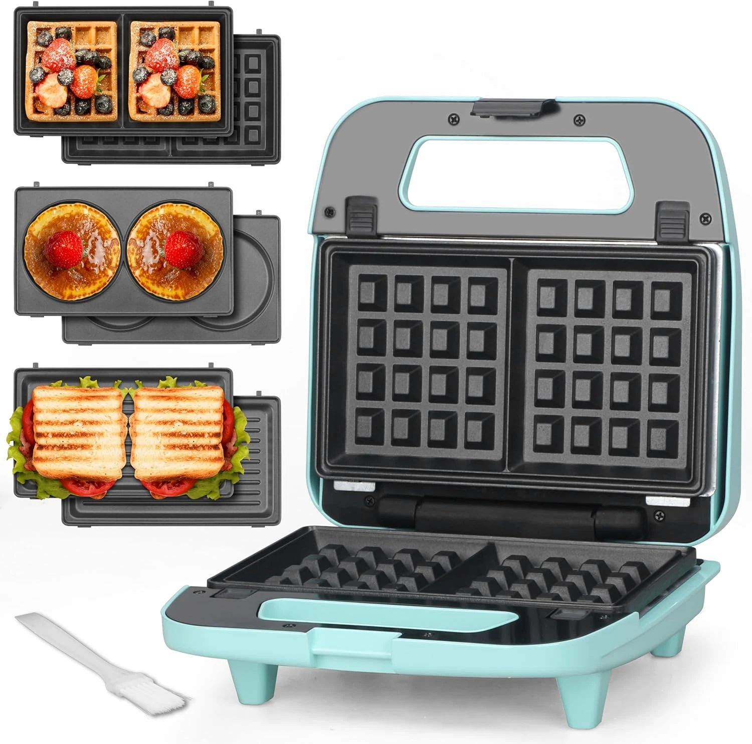Baker’S Friend 3 in 1 Mini Waffle Maker with Removable Plates, Mini Pancake Make