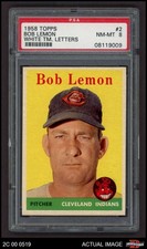 1958 Topps #2 Bob Lemon White Team Indians HOF COMMON VARIATION PSA 8 - NM/MT