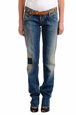 Dsquared2 Women's Distressed Belted Blue Straight Leg Jeans US 4 IT 40