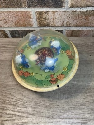 Vintage Smurfs Around A Campfire Toddler Baby Roly Poly Toy Peyo Chimes Sound